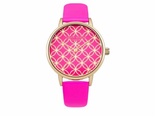 ABVERKAUF: Armbanduhr goldfarben Ziffernblatt pink Lederband in pink von Daisy Dixon (*DX*DU*) - Bild vergr��ern 