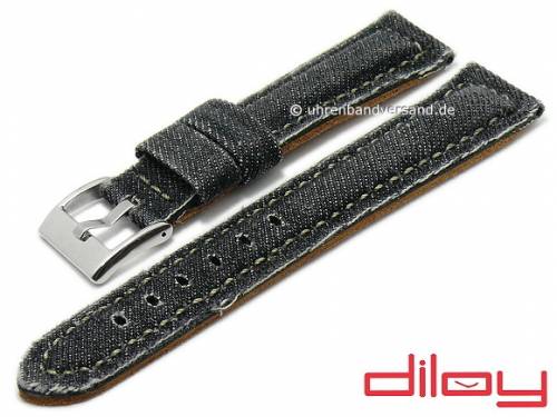 Uhrenarmband 18mm schwarz Textil/Leder Jeans-Look gepolstert helle Naht von DILOY (Schlie�enansto� 16 mm) - Bild vergr��ern 