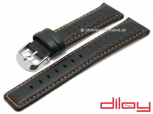 Uhrenarmband 24mm schwarz Leder Racing-Look orange Naht von DILOY (Schlieenansto 22 mm) - Bild vergrern 