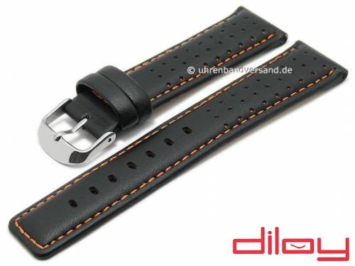 Uhrenarmband 24mm schwarz Leder Racing-Look orange Naht von DILOY (Schlie�enansto� 22 mm) - Bild vergr��ern 