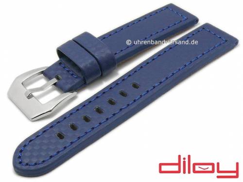 Uhrenarmband 18mm dunkelblau Leder Karbon-Look abgenht von DILOY (Schlieenansto 18 mm) - Bild vergrern 