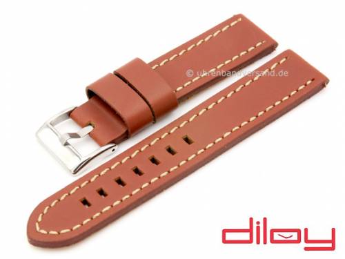 Uhrenarmband 20mm rotbraun Leder glatt helle Naht mit Schnellwechsel-Stegen von DILOY (Schlie�enansto� 20 mm) - Bild vergr��ern 