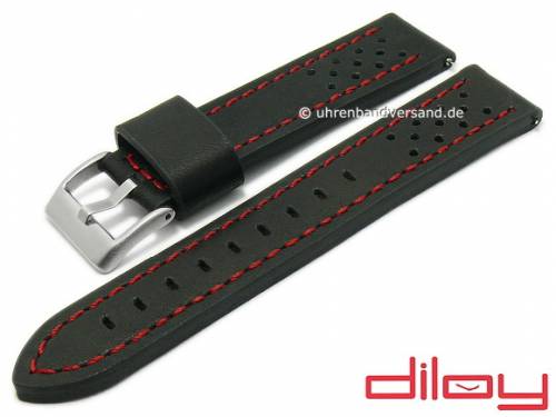Uhrenarmband 20mm schwarz Leder Racing-Look rote Naht mit Schnellwechsel-Stegen von DILOY (Schlie�enansto� 20 mm) - Bild vergr��ern 