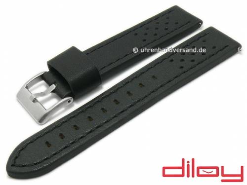 Uhrenarmband 24mm schwarz Leder Racing-Look abgen�ht mit Schnellwechsel-Stegen von DILOY (Schlie�enansto� 24 mm) - Bild vergr��ern 