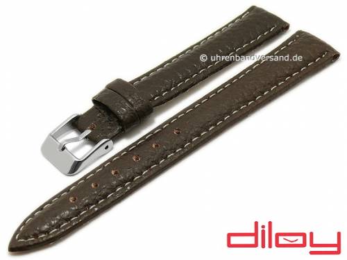 Uhrenarmband 12mm dunkelbraun Leder genarbt helle Naht von DILOY (Schlie�enansto� 10 mm) - Bild vergr��ern 