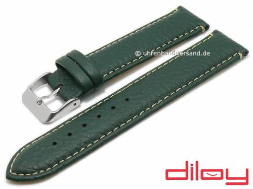 Uhrenarmband 24mm dunkelgr�n Leder genarbt helle Naht von DILOY (Schlie�enansto� 24 mm) - Bild vergr��ern 