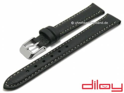 Uhrenarmband 14mm schwarz Leder genarbt helle Naht von DILOY (Schlie�enansto� 12 mm) - Bild vergr��ern 