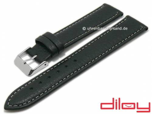 Uhrenarmband 16mm schwarz Leder genarbt helle Naht von DILOY (Schlieenansto 14 mm) - Bild vergrern 