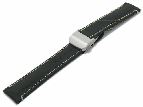Uhrenarmband -Monterrey FS- 20mm schwarz Leder mit Kautschuk�berzug Alligator-Pr�gung DI-MODELL (Schlie�enansto� 18 mm) - Bild vergr��ern 