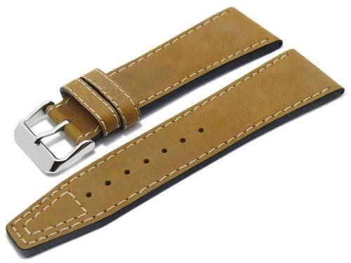 Uhrenarmband -Nevada- 28mm mittelbraun Leder helle Naht rustikal MADE IN GERMANY von DI-MODELL (Schlie�enansto� 24 mm) - Bild vergr��ern 