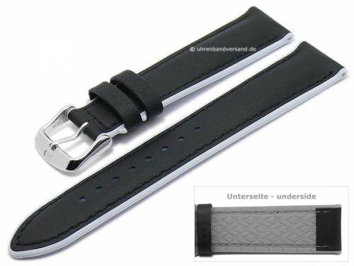 Uhrenarmband -Daytona- 22mm schwarz Leder/Silikon glatt wei�e Seitenkanten von DI-MODELL (Schlie�enansto� 20 mm) - Bild vergr��ern 