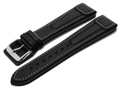 Uhrenarmband -Chronissimo waterproof- 18mm schwarz Leder genarbt helle Naht von DI-MODELL (Schlie�enansto� 18 mm) - Bild vergr��ern 