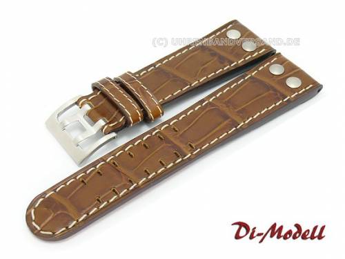 Uhrenarmband 24mm hellbraun Di-Modell -Venezuela- Alligator-Pr�gung helle Naht mit Nieten (Schlie�enansto� 20 mm) - Bild vergr��ern 