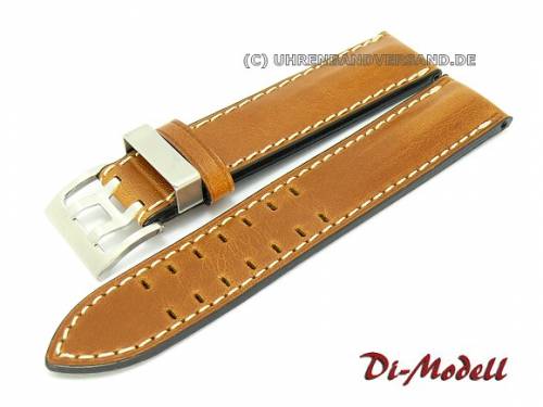 Uhrenarmband 20mm hellbraun Di-Modell -Offroad- Metallschlaufe wei�e Naht (Schlie�enansto� 20 mm) - Bild vergr��ern 