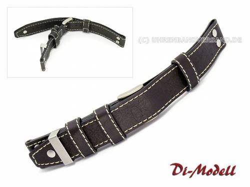 Uhrenarmband 20mm sehr dunkles braun Di-Modell -Tornado- Fliegerband helle Naht mit Nieten - Bild vergr��ern 