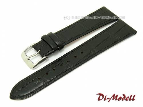 Uhrenarmband 20mm schwarz Di-Modell -Caracas- Alligator-Prgung abgenht (Schlieenansto 16 mm) - Bild vergrern 