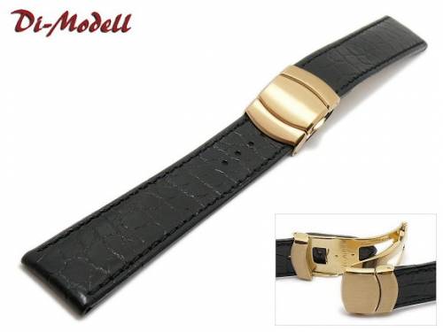 Uhrenarmband 20mm schwarz Di-Modell -Bali FS- Kroko-Pr�gung Faltschlie�e goldene Schlie�e (Schlie�enansto� 18 mm) - Bild vergr��ern 