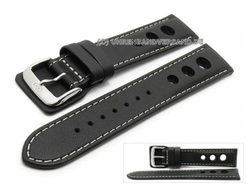 Uhrenarmband -Avus- 18mm schwarz Leder Racing-Look helle Naht von DI-MODELL (Schlieenansto 16 mm) - Bild vergrern 