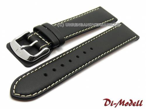 Uhrenarmband -Denver- 20mm schwarz Leder glatt helle Naht von DI-MODELL (Schlie�enansto� 18 mm) - Bild vergr��ern 