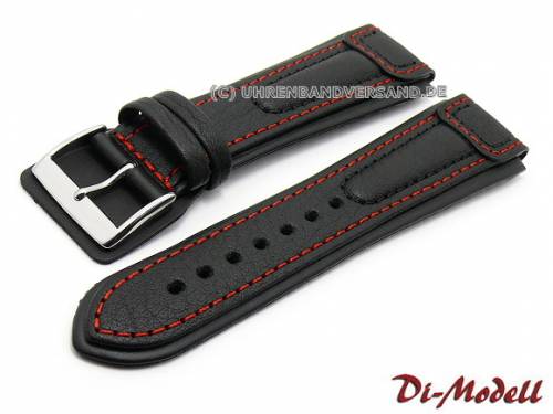 Uhrenarmband -Chronissimo waterproof- 22mm schwarz Leder genarbt rote Naht von DI-MODELL (Schlieenansto 20 mm) - Bild vergrern 