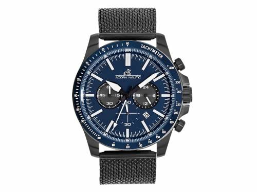 Sportiver Chronograph Edelstahl schwarz Ziffernblatt marineblau/schwarz mit Milanaiseband schwarz von ADORA (*AD*HU*) - Bild vergr��ern 