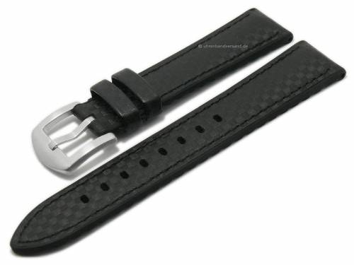 Uhrenarmband -Carbon- 24mm schwarz Leder/Silikon Karbon-Look abgen�ht von EULIT (Schlie�enansto� 22 mm) - Bild vergr��ern 