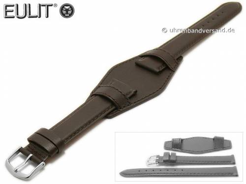 Uhrenarmband 16mm dunkelbraun Leder glatt abgen�ht mit Lederunterlage von EULIT (Schlie�enansto� 14 mm) - Bild vergr��ern 