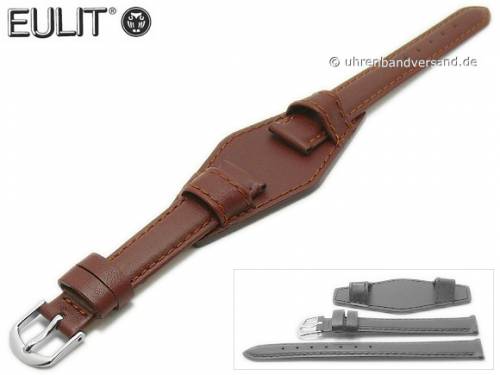Uhrenarmband XL 14mm mittelbraun Leder glatt abgen�ht mit Lederunterlage von EULIT (Schlie�enansto� 12 mm) - Bild vergr��ern 