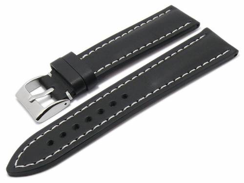 Uhrenarmband -B�ffel- 24mm schwarz echtes B�ffelleder glatt helle Naht von EULUX (Schlie�enansto� 20 mm) - Bild vergr��ern 