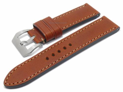 Uhrenarmband -Firenze- 26mm goldbraun Leder rustikaler Look genarbt helle Naht von EULUX (Schlie�enansto� 24 mm) - Bild vergr��ern 