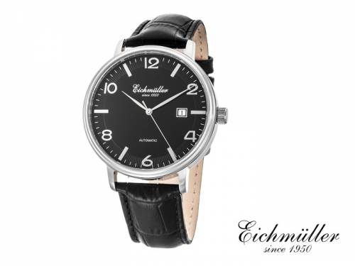 ABVERKAUF: Automatik-Armbanduhr Edelstahl silberfarben Ziffernblatt schwarz Lederband von EICHM�LLER (*EM*HU*) - Bild vergr��ern 