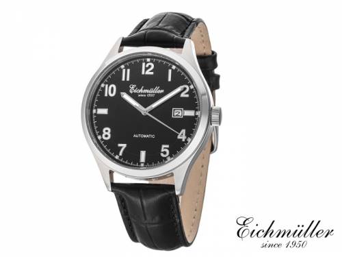 ABVERKAUF: Automatik-Armbanduhr Edelstahl silberfarben Ziffernblatt schwarz Lederband von EICHM�LLER (*EM*HU*) - Bild vergr��ern 