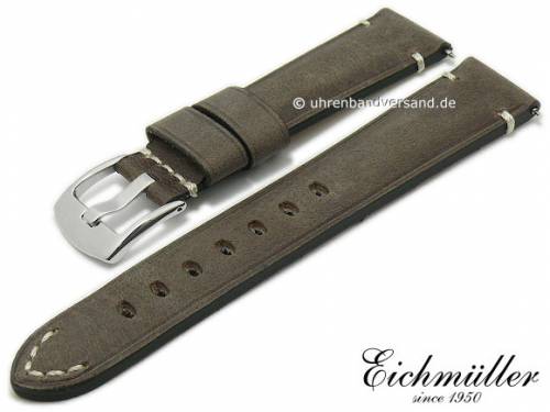 Uhrenarmband 20mm graubraun Leder mit Schnellwechsel-Stegen helle Naht von BandOh (Schlie�enansto� 18 mm) - Bild vergr��ern 