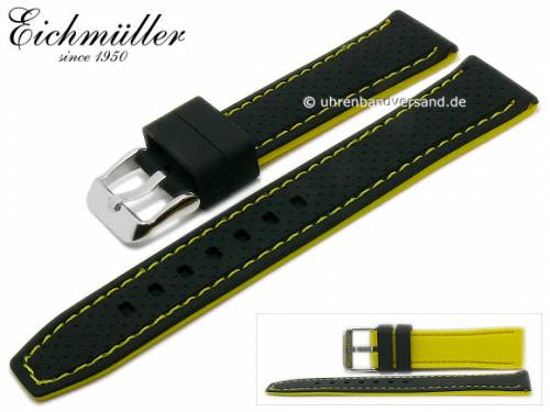 Uhrenarmband 22mm schwarz Silikon Racing-Design gelbe Naht von EICHM�LLER (Schlie�enansto� 20 mm) - Bild vergr��ern 