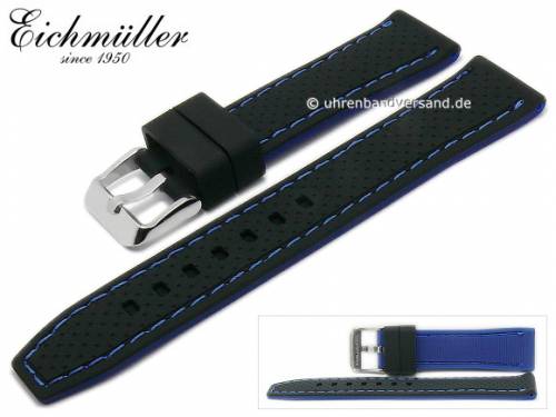 Uhrenarmband 22mm schwarz Silikon Racing-Design blaue Naht von EICHM�LLER (Schlie�enansto� 20 mm) - Bild vergr��ern 
