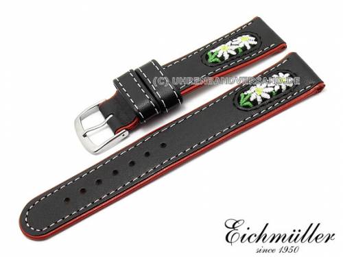 Uhrenarmband 20mm schwarz Leder/Textil Trachten-Look von EICHMLLER (Schlieenansto 18 mm) - Bild vergrern 