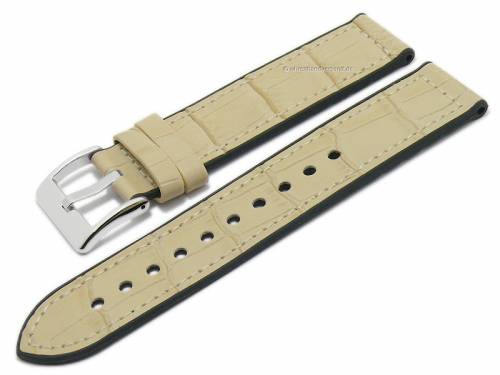 Uhrenarmband 22mm beige Silikon/Leder Alligator-Pr�gung von EICHM�LLER (Schlie�enansto� 20 mm) - Bild vergr��ern 