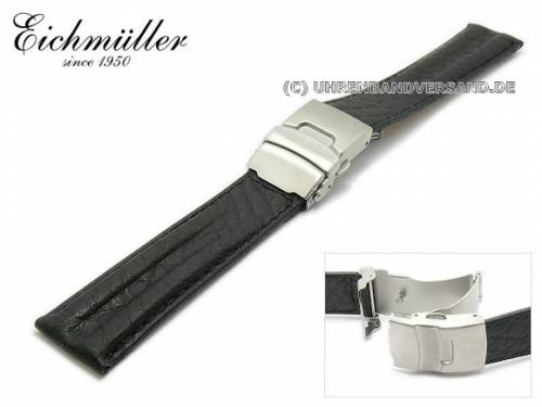 Uhrenarmband 18mm schwarz Faltschlie�e silberfarben Doppelwulst von Eichm�ller (Schlie�enansto� 16 mm) - Bild vergr��ern 