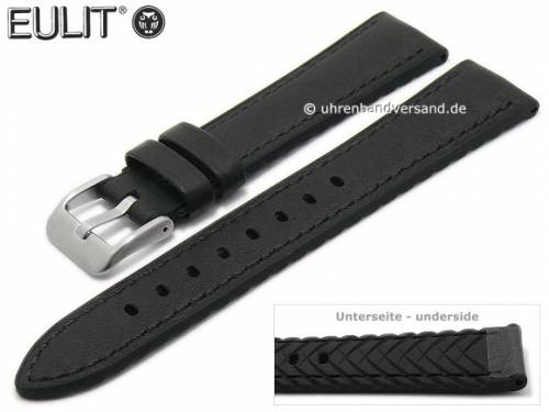 Uhrenarmband -Waterproof- 24mm schwarz Leder/Silikon glatt abgen�ht von EULIT (Schlie�enansto� 22 mm) - Bild vergr��ern 