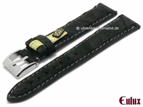 Uhrenarmband -Kaiman Nubuk- 20mm schwarz echtes Alligatorleder mit Samtgriff von EULUX (Schlie�enansto� 18 mm) - Bild vergr��ern 