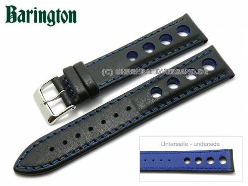 Uhrenarmband -Racing- 22mm schwarz Rindleder blaue Naht von Barington (Schlie�enansto� 20 mm) - Bild vergr��ern 