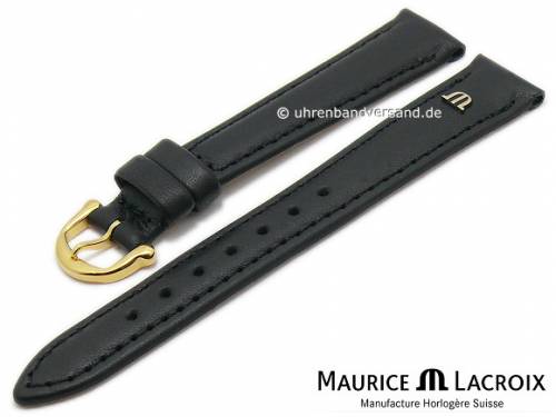 Uhrenarmband Original MAURICE LACROIX 15mm schwarz Leder glatt matt abgen�ht - Bild vergr��ern 