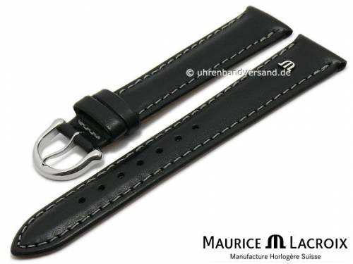 Uhrenarmband Original MAURICE LACROIX 19mm schwarz Leder glatt matt hellgraue Naht - Bild vergrern 