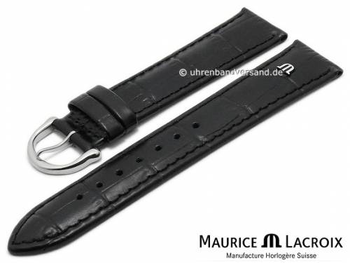 Ersatz-Uhrenarmband Original MAURICE LACROIX 18mm schwarz Leder Alligator-Pr�gung abgen�ht - Bild vergr��ern 