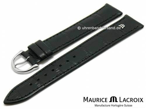 Uhrenarmband Original MAURICE LACROIX XL 18mm schwarz Leder Alligator-Pr�gung abgen�ht - Bild vergr��ern 
