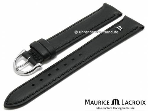 Uhrenarmband Original MAURICE LACROIX 18mm schwarz Leder leicht genarbt bis glatt abgen�ht - Bild vergr��ern 