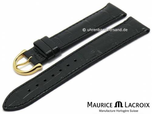 Uhrenarmband Original MAURICE LACROIX 20mm schwarz Leder Alligator-Pr�gung goldfarbene Dornschlie�e - Bild vergr��ern 