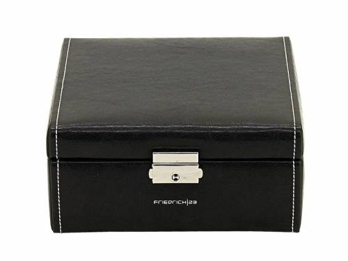 Uhrenkasten -Bond- schwarz Feinsynthetik wei�e Ziernaht f�r 6 Armbanduhren - Bild vergr��ern 