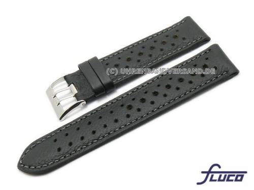 Uhrenarmband -Racing- 20mm schwarz Rindleder Racing-Look von FLUCO (Schlie�enansto� 20 mm) - Bild vergr��ern 