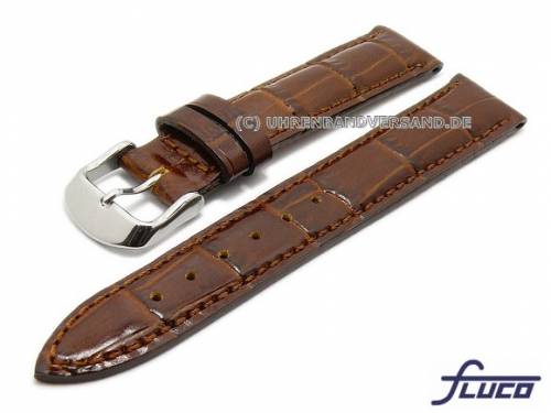 Uhrenarmband -Luxor- 18mm mittelbraun Leder Alligator-Pr�gung abgen�ht FLUCO (Schlie�enansto� 16 mm) - Bild vergr��ern 